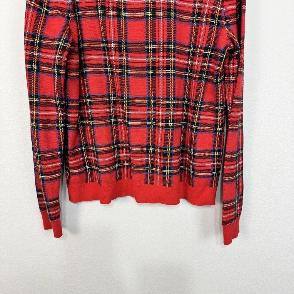 J.Crew Tartan Jacquard Pullover Sweater Women's XL Red Tartan Plaid 100% Cotton - Picture 6 of 12